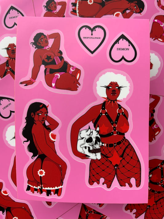 Series 5 Sticker Sheet (3 demons, 2 heart stickers)